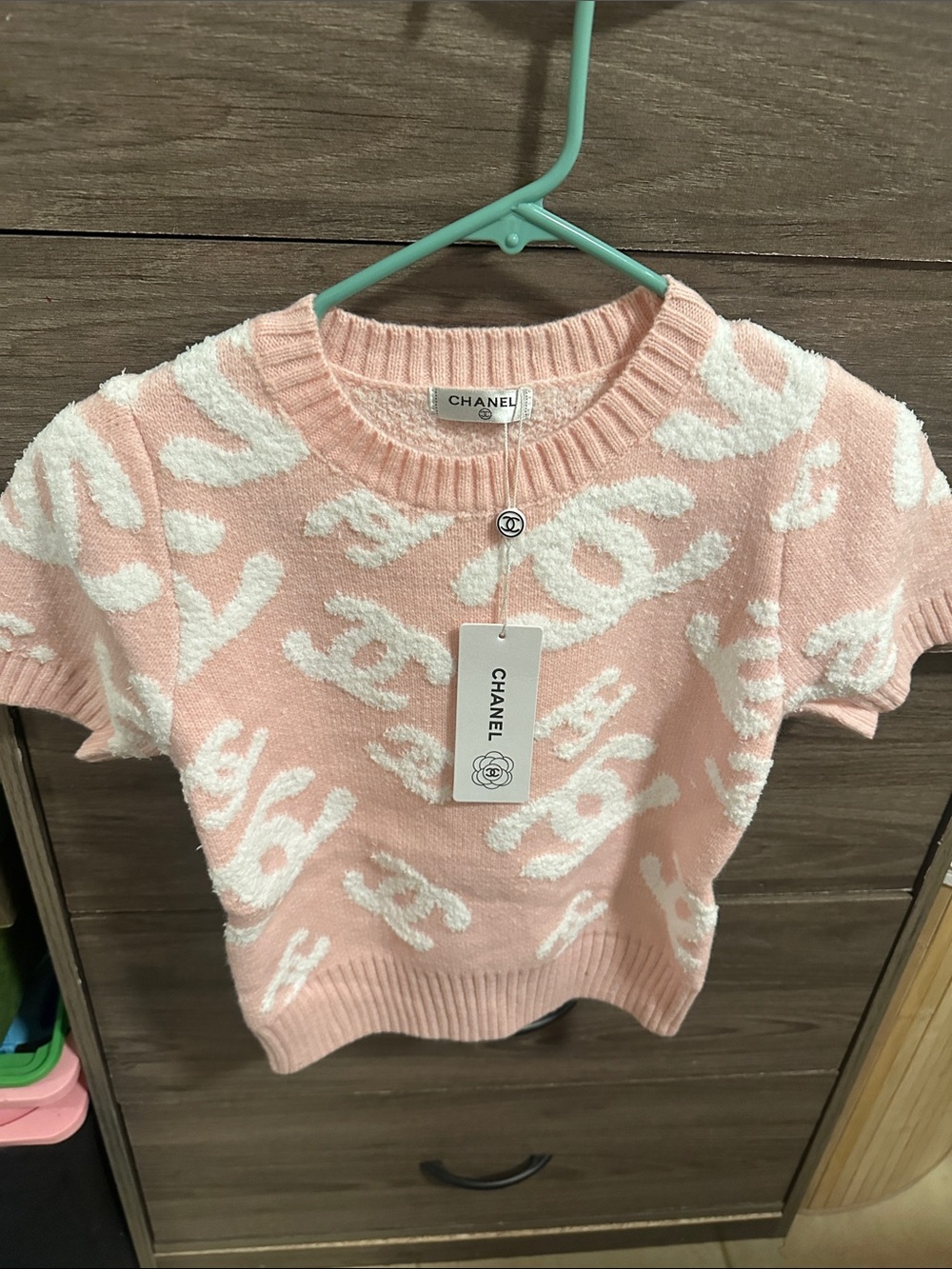 Pink and White Signature Logo Crewneck Sweater size S